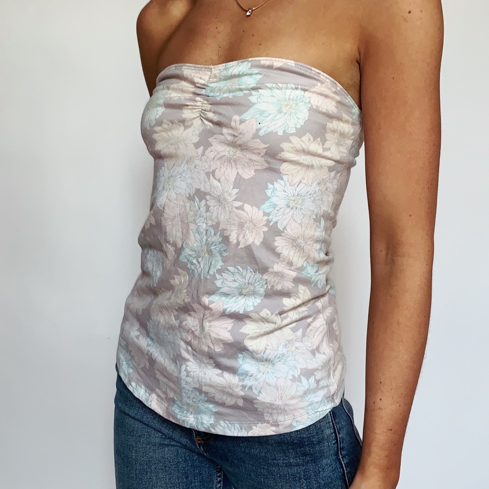 Pastel Flower Strapless Colorful Top